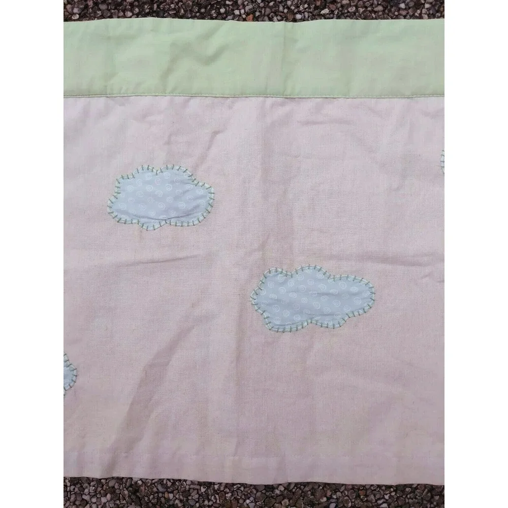 Pottery Barn Kids Embroidered Clouds Peach‎ Green Curtain Valance VTG 44 X 18